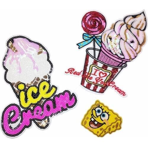 Custom Wholesale New Exquisite Large Ice Cream Sequins Embroidered Cloth Stickers Clothing Decorative Patch Sticker