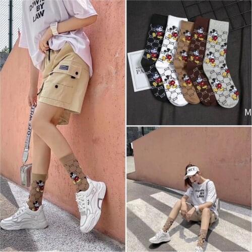 Original Disney Mickey Mouse Womens Socks Cartoon Tube Socks Cotton Pile Socks Long Sock Black Socks