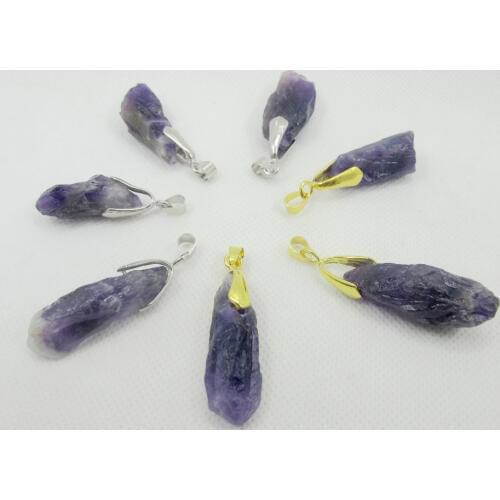 Natural Amethys t Quartz Rough Point Necklace Bead Pednat 10pcs/lot Gem Stone Point Pendant fit necklace