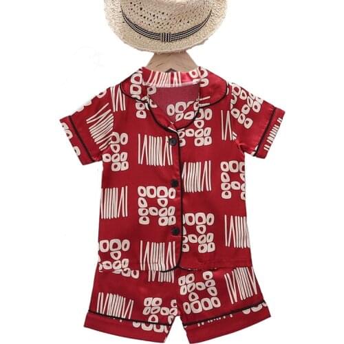 Childrens Pajamas Set Silk Satin Kids Baby Boys Girls Sleepwears Outfits Set Short Sleeve Blouse Tops+Shorts Sleepwear