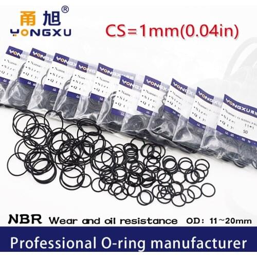 CS 1mm 50PCS/lot Rubber Ring Black NBR Sealing O-Ring OD11/12/13/14/15/16/17/18/19/20*1mm O Rings Seal Nitrile Gasket Oil Ring