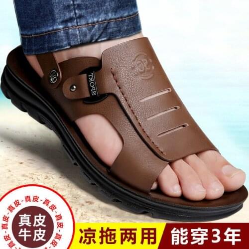 Leather Cowhide Cowhide Sandals Mens Slippers Shoes Mens Slippers Original Chaussure Homme Zapatos De Hombre