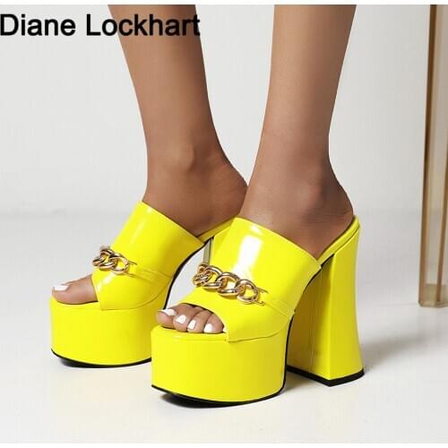 Trendy Platform Sandals Chunky Super High Heels Women Chain Shoes Slingback Peep Toe Slippers Sexy Brief Sandalias Mujer 2021