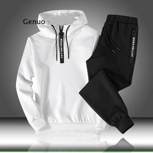 Sets Tracksuit Men Autumn Winter Hooded Sweatshirt Drawstring Outfit Sportswear Male Suit Pullover Two Piece Set Casual