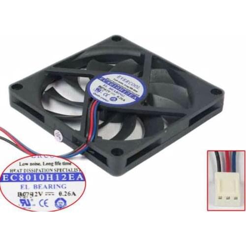 EverCool EC8010H12EA Server Cooling Fan DC 12V 0.26A 80x80x10mm 3-Wire