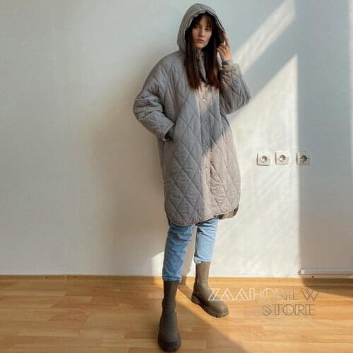 ZAAHONEW New Winter Women Oversize Vintage Plaid Hooded Parkas Casual Pockets Cotton Jackets Coat Female
