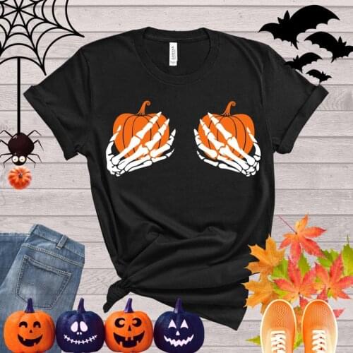 Skeleton Hands Shirt Funny Halloween Happy Party Trick or Treat Hand Bra Shirt Short Sleeve 100% Cotton Top Tee O Neck y2k goth