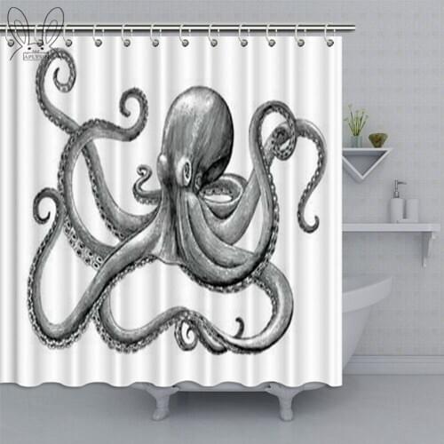Custom Octopus Shower Curtain Black And White Waterproof Bathroom Curtain Polyester Fabric Bath Decor Shower Sets