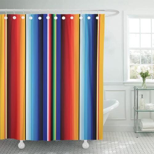 Blue Mexican Stripes for Cinco De Mayo Party Food Shower Curtain Waterproof Fabric 72 x 72 Inches Set with Hooks