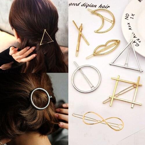 2020 Fashion Women Triangle Hairpin Geometric Moon Round Star Metal Hairpin Girl Hair Accessories Styling Tool
