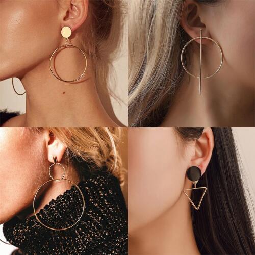 New Cost-effective Fashion Round Dangle Drop Korean Earrings For Women Geometric Round Heart Gold Earrings 2019 Wedding Jewelry