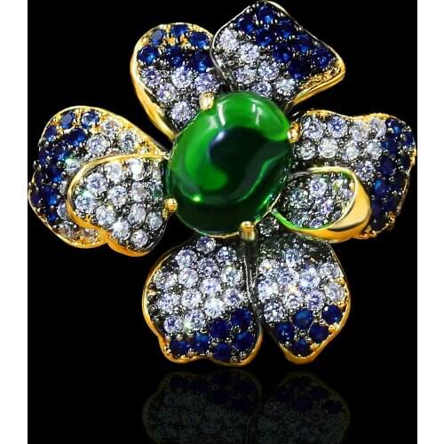 2021 New Color Flower Zircon Ring Emerald Jewelry Elegant Atmosphere Womens 925 Silver Ring Banquet Jewelry