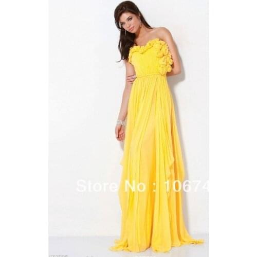 Free shipping 2016 new design vestido Formal robe de soiree Elegant yellow long flowers evening party prom gown Homecoming Dress