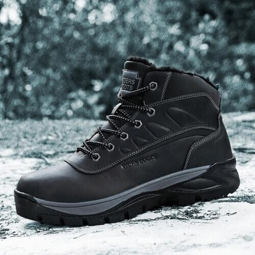 Winter Warm Men Boots Leather Fur Plus Outdoor Snow Boots Handmade Waterproof Non-slip Ankle Boots Outdoor Snow Shoes