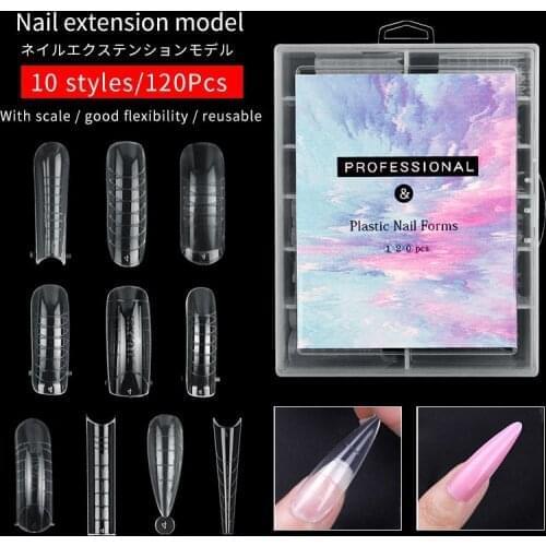 120pcs Almond Dual Nail Form False Nail Tips Poly Extension Gel System UV Acrylic DIY Nail Decoration Nail Art Mold For Manicure