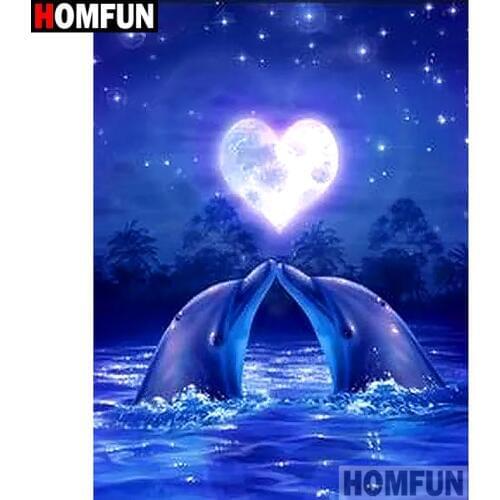 HOMFUN Full Square/Round Drill 5D DIY Diamond Painting "Animal dolphin" Embroidery Cross Stitch 3D Home Decor Gift A16921