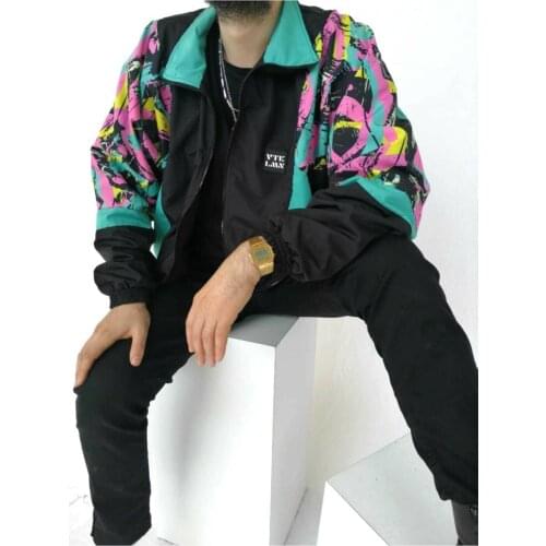 Unisex Oversize Retro Bomber Vintage Bomber Women Men Colorful Patterned Bomber Jacket Zipper Bomber 1970s Trend Bomber Jacket