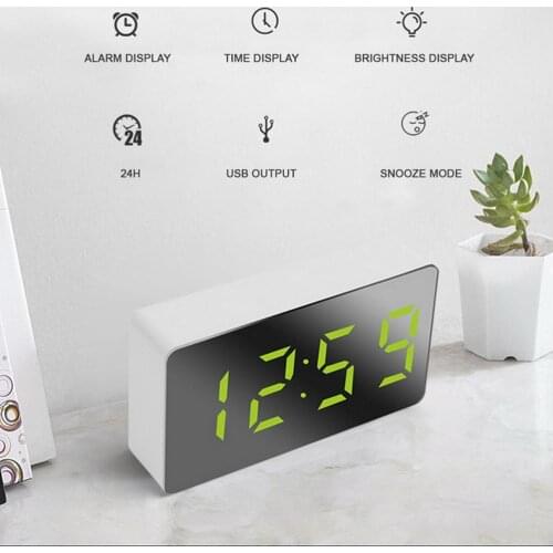 Clock Mirror LED Night Lights Thermometer Wall Clock Lamp Square Rectangle Multi-function Desk Clocks LED display