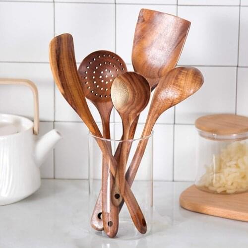 Wooden Spoons for Cooking 5-Piece Reusable Wood Kitchen Utensils Set Tools for Cooking Nonstick Cookware