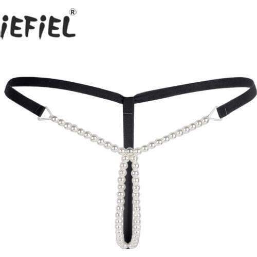 IEFiEL Womens Lingerie Sexy Panties Femme Ladies Pearls Bikini Open Crotch String Homme Thongs Crotchless Underwear Underpants