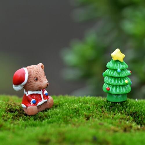 Christmas Tree Bear Animal Miniature Fairy Garden Home Houses Decoration Mini Craft Micro Landscaping Decor DIY Accessories