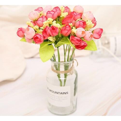 Artificial Flowers Small Tea Rose Vases for Home Decor Wedding Decorative Leaves Needlework Ornamental