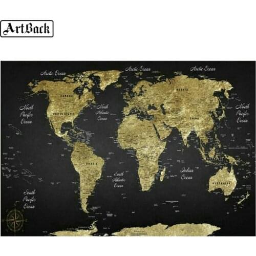 ArtBack 5d Diamond Painting World Map Icon Full Square Diamond Embroidery Sticker 3d Diamond Mosaic Map