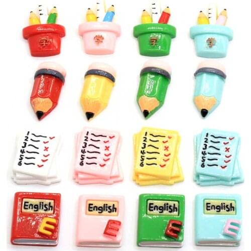 Kawaii Flatback Resin Book Pencil Pen Container School Items New Arrival Resin Cabochons Accessories