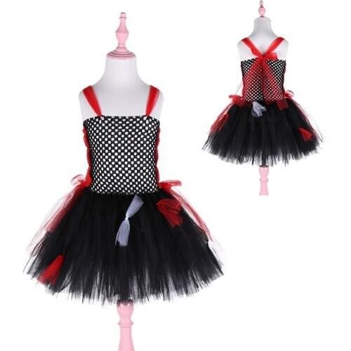 Vicious Vampire Witch Cosplay Costume Halloween Girl Tutu Dress Kids Fancy Birthday Carnival Crochet Clothing Child Tulle Skirt
