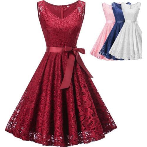 Lace vintage dress red white dress party dress vestiti donna vestido de festa sukienka zomer kanten jurk