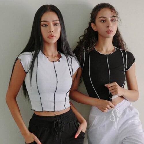 Summer Thin Cropped Yoga Tops Short Sleeve Fitness T Shirt Women Breathable Running Sport T-shirt Lotus leaf Gym Fitness Tops