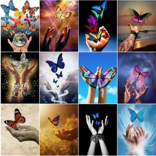 CHENISTORY Oil Painting By Numbers Butterflies Kits For Adults Children Animal Picture By Number DIY Hand Framed Home Living Roo