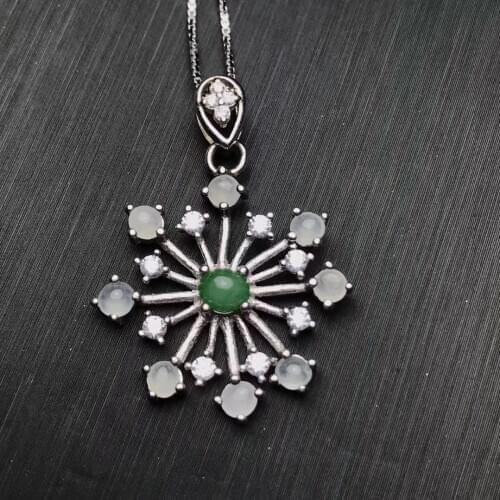 Natural green white jade gem Pendant natural gemstone pendant S925 silver Elegant Ferris wheel Women girl party gift jewelry