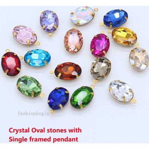 Multiple sizes oval glass crystal stones Rhinestone single Daggle frame pendant with brass bronze claw casting connectors diy