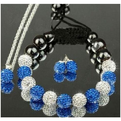 New hot Mixed multicolor micro pave CZ Disco Ball Beads set Bracelet earring silver plated necklace men dcryer5 stal