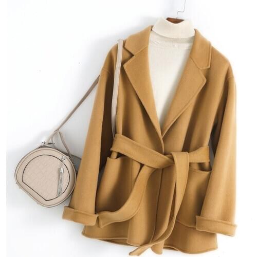 Autumn and Winter New Double-sided Cashmere Coat Womens Suit Collar Small Slim Suit 100% Pure Wool Short Coat Thick Cardigan