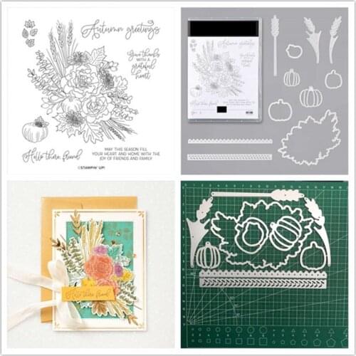 AUTUMN GREETINGS Metal Cutting Dies and Stamps Stencils For DIY Scrapbooking Photo Album Decor Die Cut Embossing Paper Card Make