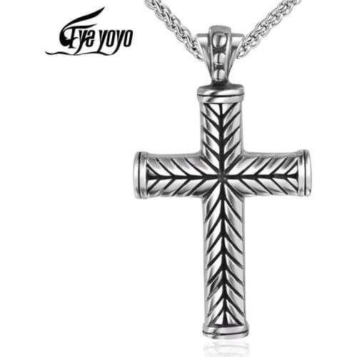 EyeYoYo Wheat Ears Cross Pendant Necklace Men Male 316 Stainless Steel Vintage Cruz Necklaces
