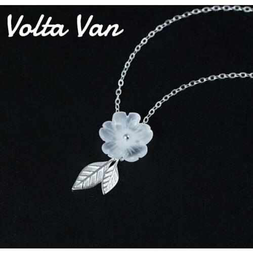 Volta Van Women Pendant Necklaces Natural Crystal 925 Sterling Silver Elegant Plum Blossom Leaves 2021 New Fine Jewelry Necklace