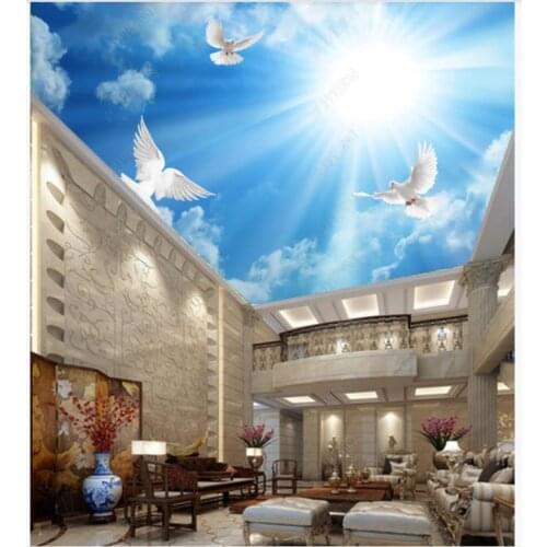 Custom ceiling wallpaper for walls 3 d mural Fashion HD blue sky white clouds sunshine seagull ceiling mural decoration