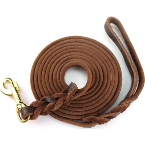 Genuine Leather Dog Leash Dogs Long Leashes Braided Pet Walking Training Leads Brown Black Colors For Medium Large Pet
