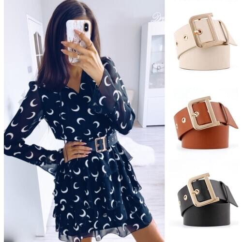 Luxury Leather Wide Belts For Women Metal Buckle Pin Belt Ladies Dress Corset Waistband