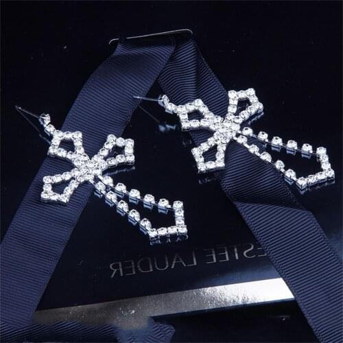 Luxury Diamond-Studded Crystal Creative Cross Earrings Pendant Fashion Shiny Rhinestone Bridal Wedding Party Jewelry Accessories