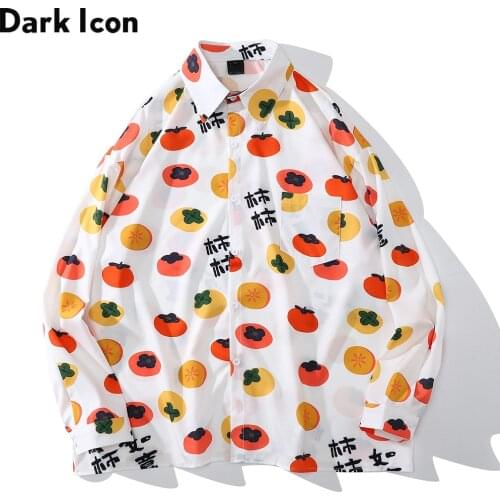 Dark Icon Persimmon Oversized Mens Shirt Long Sleeve Turn-down Collar Korean Style Shirts for Men