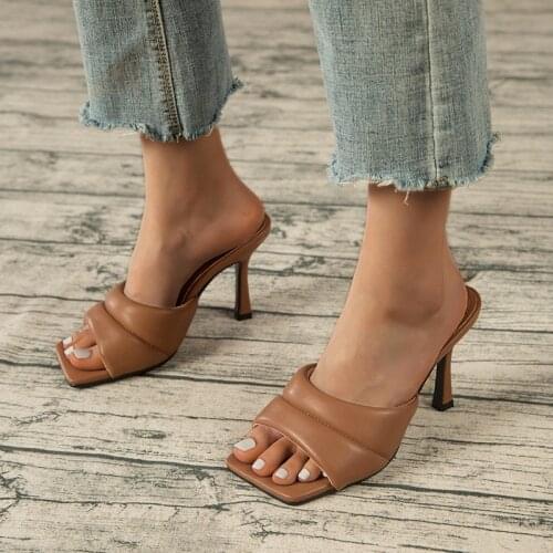 Womens Slippers Sandals Women Shoes Female Summer Shoes Mules Slides Open Toe 10cm Heel Sandals Casual Party Sexy Black Shoes