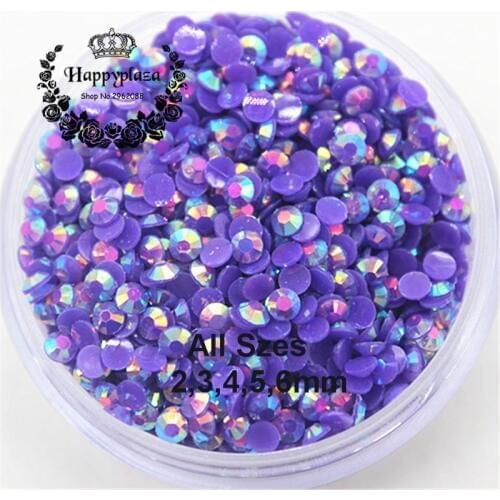 All Sizes 2,3,4,5,6mm Resin Rhinestone 14 Facets Flatback Jelly Dark Purple AB Decoration for Phones Bags Shoes Nails DIY