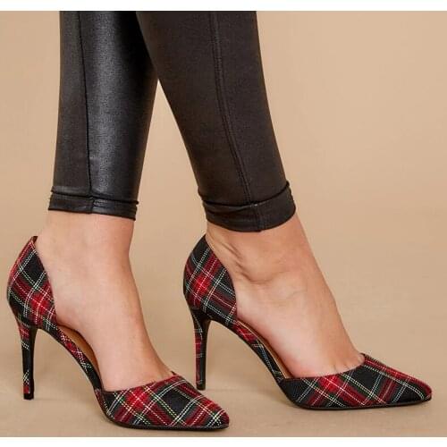 Wedding Shoes British Pattern High Heels Thin Heels Shallow Pointed Toes Sexy Party Office Pumps