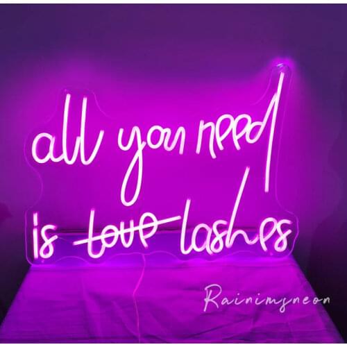 Led Aesthetic Cute all you need is love lashes Flex Light Sign For Home Room Wall Decor Kawaii Anime Bedroom Decoration Mural