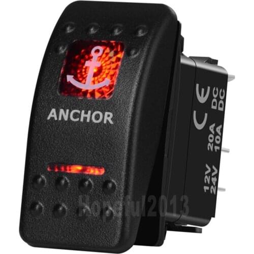 Anchor Car Boat SPST Rocker Toggle Switch Red Led 5 Pins On Off 12V 20A 24V 10A for Carling ARB Narva 4x4 Style