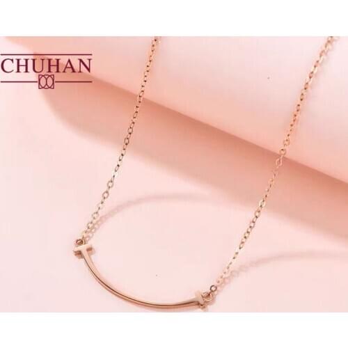 CHUHAN Jewelry 18k Gold Smile shape Pendant AU750 Real Gold Necklace Clavicle Chain for Women 18K Rose Gold Jewelry Fine Gift